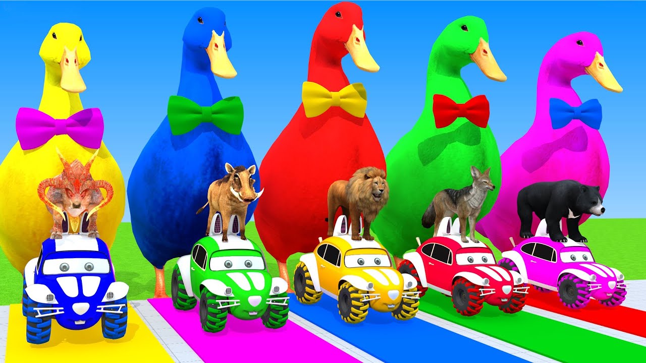 Long Slide Game With Cow Elephant Gorilla Hippopotamus Tiger - 3d Animal Game - Funny 3d Animals