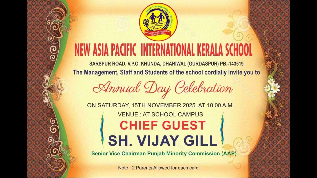 NEW ASIA PACIFIC INTERNATIONAL KERALA SCHOOL  ANNUAL DAY CELEBRATION, FUNCTION ON 15-11-2025