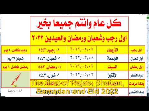 اول رجب وشعبان ورمضان والعيدين 2022          2022