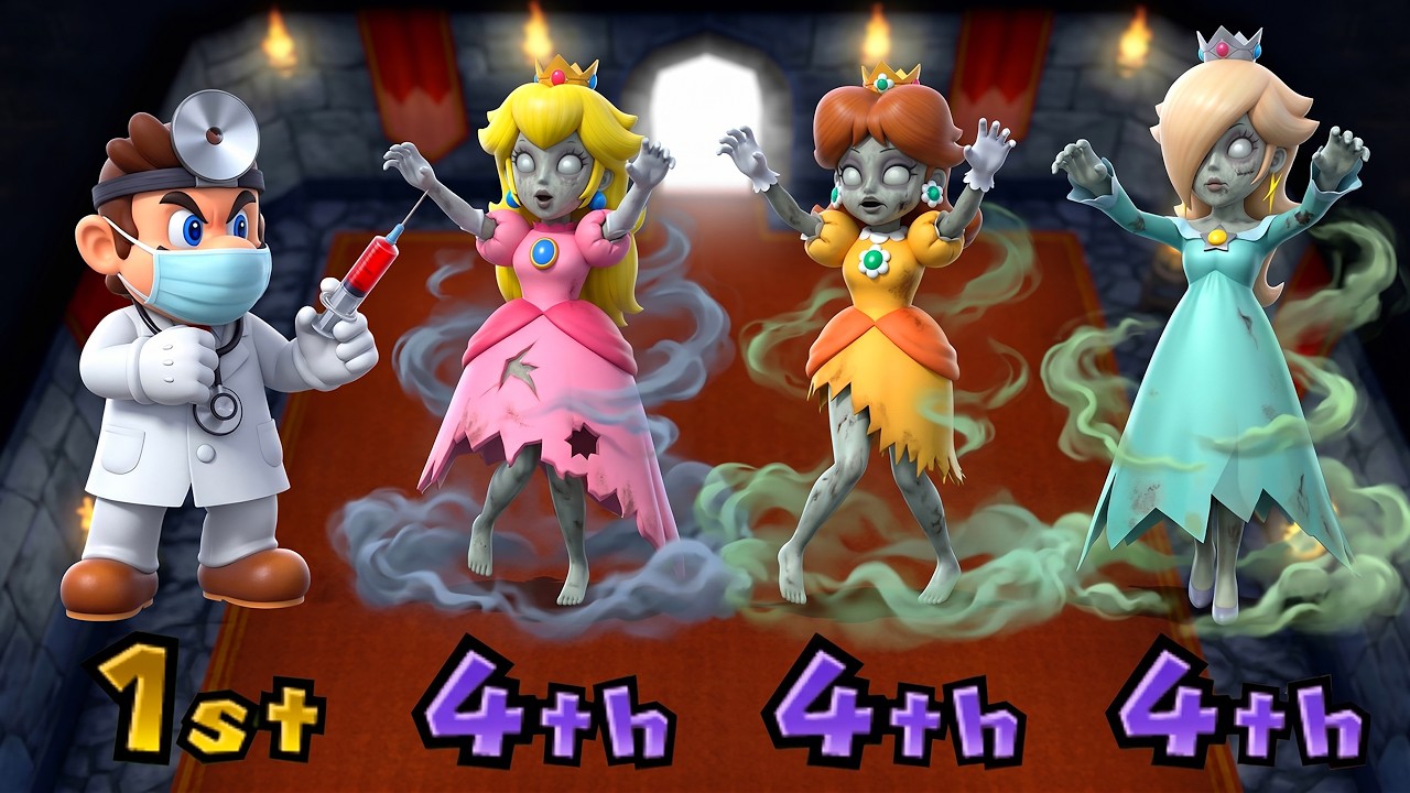 【マリオパーティ9】恐怖のミニゲーム対決！ドクターマリオ VS ゾンビチーム（ピーチ＆デイジー＆ロゼッタ）