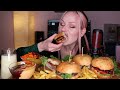 MUKBANG | 4 Бургера, закуски, фри, соусы | 4 burgers не ASMR