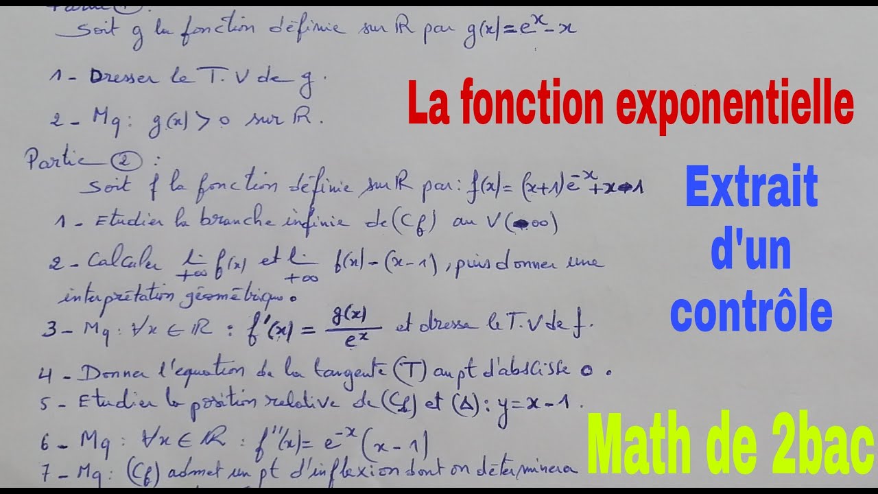 la fonction exponentielle.... math de 2bac.....extrait dun controle