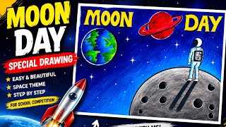 Moon Day Drawing Ideas Easy Moon Day Poster Drawing for School Competition space art