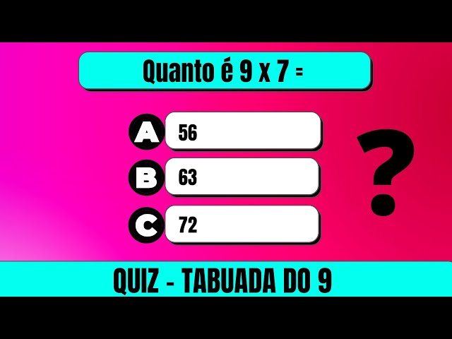 Quiz da Tabuada do 2 ao 9  Tabuada de Multiplicação do 2 ao 9 [QUIZ DE  MATEMÁTICA] 