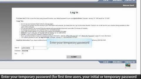Columbia College: connectColumbia First Time User Login