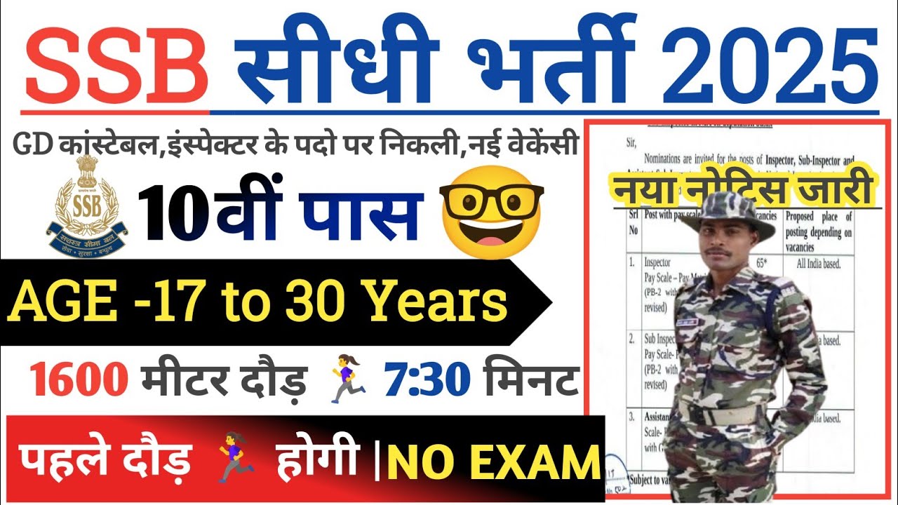 SSB Rally Recruitment 2025 Notification | SSB New Vacancy 2025 | Bharti JUNE Jobs 2025 | 10th Pass