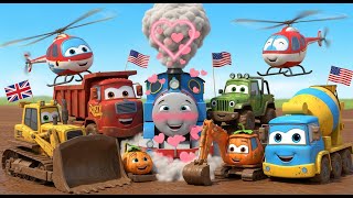 شاحنة قلابة وجرافة وسيارة جيب تحدي الطين كرتون ممتع