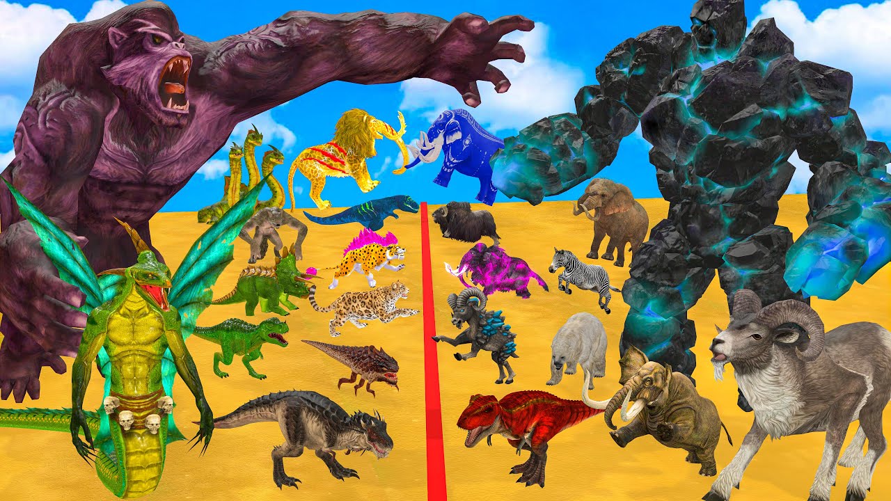 Prehistoric animals fight gorillas and mammoths - Epic battle - Animal uprising - Battle simulation