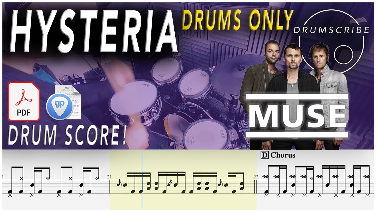 Hysteria (DRUMS ONLY) Muse DRUM SCORE Sheet Music PlayAlong