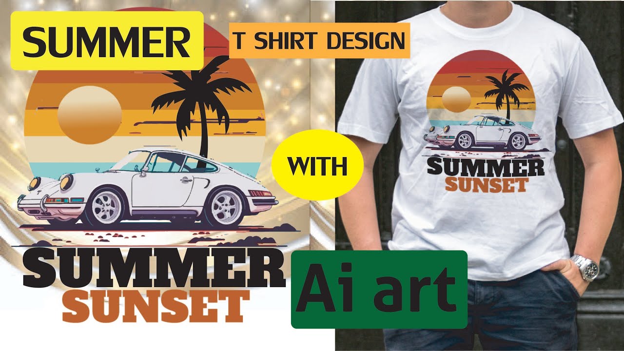SUMMER SUNSET T SHIRT DESIGN with Ai art