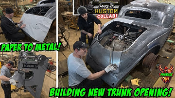 Metal forming a rear trunk panel from scratch on our 1935 Dodge coupe with @MakeItKustom !