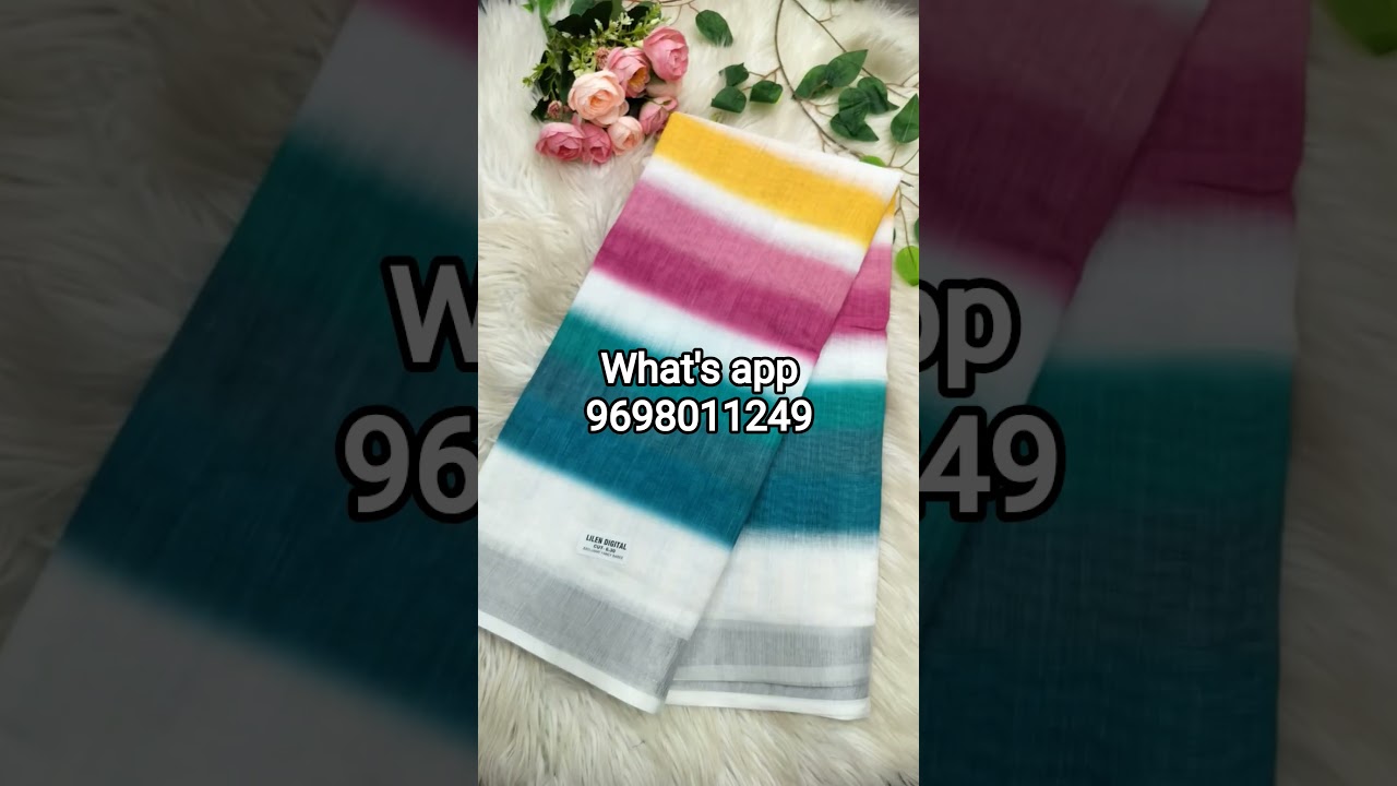 *LATEST PURE LINEN SAREE# WITH Rainbow  Design 