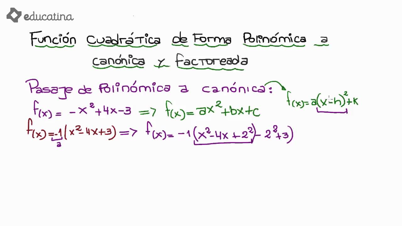 Pasaje De Forma Polinomica A Factorizada Y A Forma Canonica Youtube