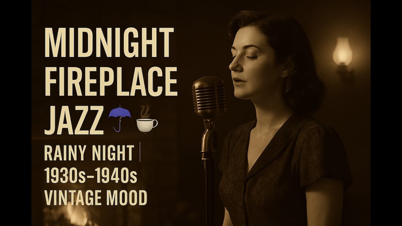 Midnight Fireplace Jazz 🔥 Cozy Vintage Bar | 1930s–1940s Rainy Night Ambience