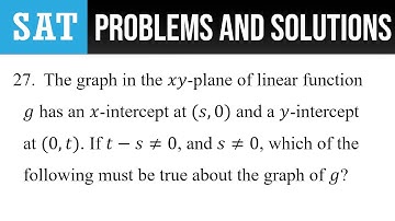 27. The graph in the xy-plane of linear function g has an x-intercept at (s,0) and a y-intercept