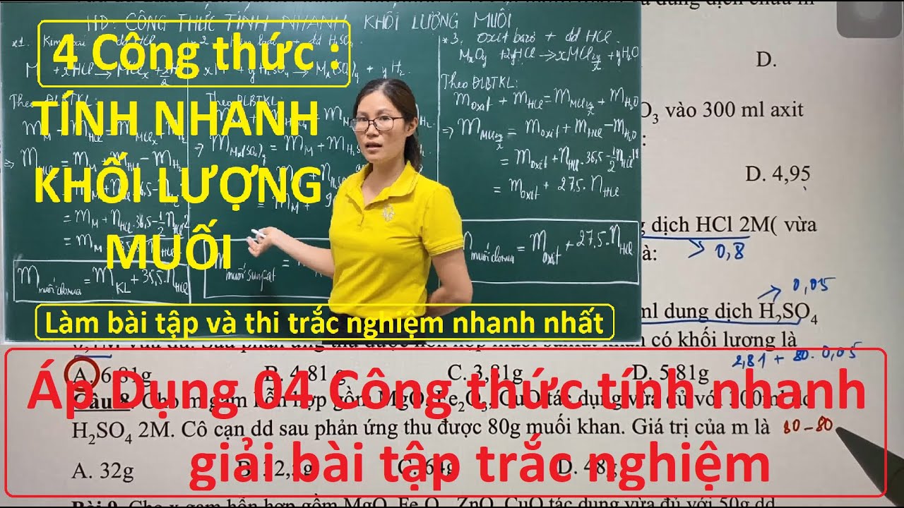 Bài Tập Áp Dụng Công Thức Tính Nhanh Khối Lượng Muối Giải Đề Thi Trắc Nghiệm.