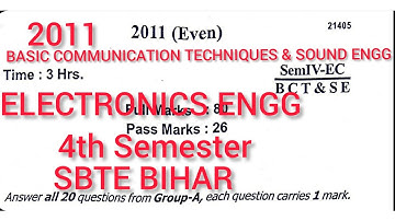 BASIC COMMUNICATION TECHNIQUES & SOUND ENGINEERING||QUESTION PAPER(2011)||4th Semester||ELECTRONICS