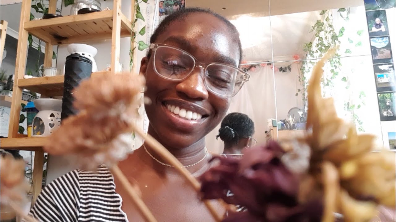 LOFI ASMR-FAST & AGGRESSIVE FACE BRUSHING WITH DRIED FLOWERS. SOFT SPOKEN WHISPER RAMBLES. (UPCLOSE)