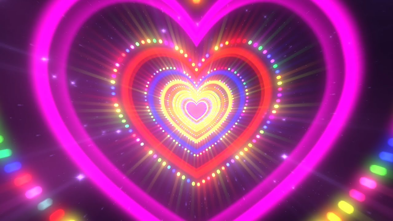 Beautiful 💜Purple Heart Background ✨Neon Lights Love Heart Tunnel Loop [2  Hours] 