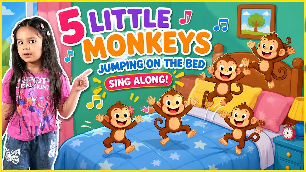 Five little monkeys 🐒 nursery rhyme for kids! Sing Along Action🎶 Song # ...