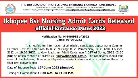 Jkbopee Bsc Nursing Admit Cards Released Entrance Dates Also Released Timming And Important Info
