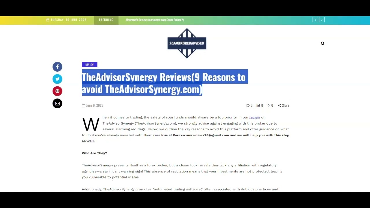 TheAdvisorSynergy.com Review | Unlicensed broker, AVOID