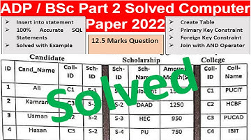 ADP Part 2 Solved Paper 2022 SQL