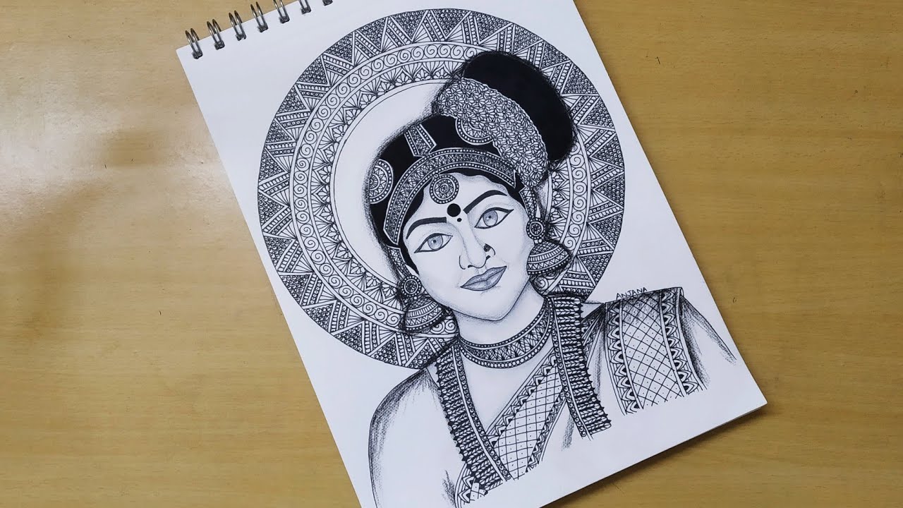 Mohiniyattam Pen Drawing with a tinge of Pencil Shading – Meghnaunni.com