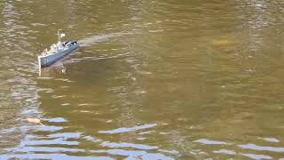 Scratch built World War One RC torpedo boat. First run on the pond.