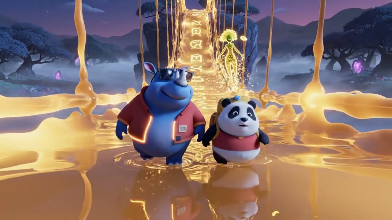 Bibo the rhino and Bao the panda Step Into the Crystal World – A Magical Pixar Style Adventure