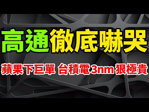 徹底嚇哭！高通慘陷兩難境地，台積電3奈米狠極貴，蘋果仍猛下巨額單。晶圓單價超2萬美元，A17首發震懾驍龍8 Gen3。N3先進製程大爆發，AMD、輝達、博通，IC設計廠開動。英特爾、三星，乾瞪眼。