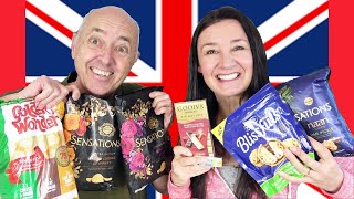 British Taste Test Walkers Crisps Apple and Pork, Cheese and Honey McVites Blissfuls  Golden Wonder