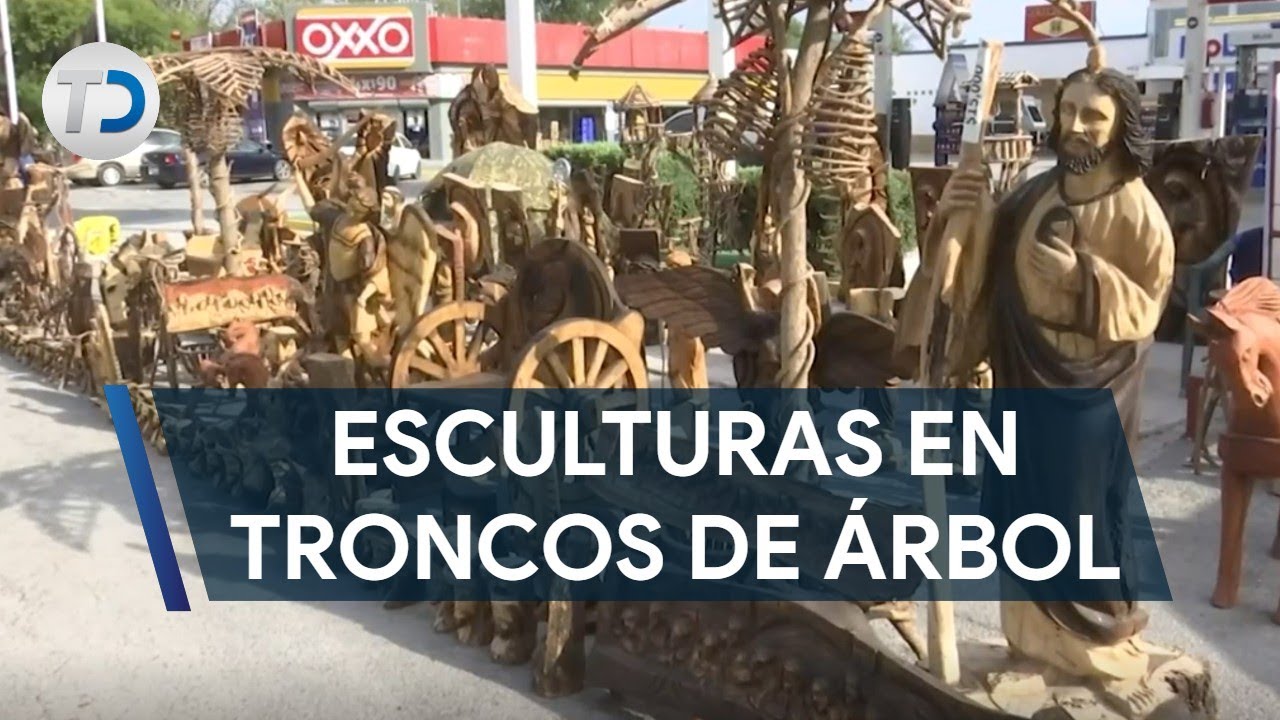 Hombre realiza esculturas en troncos de árbol y viaja por el país vendiéndolas