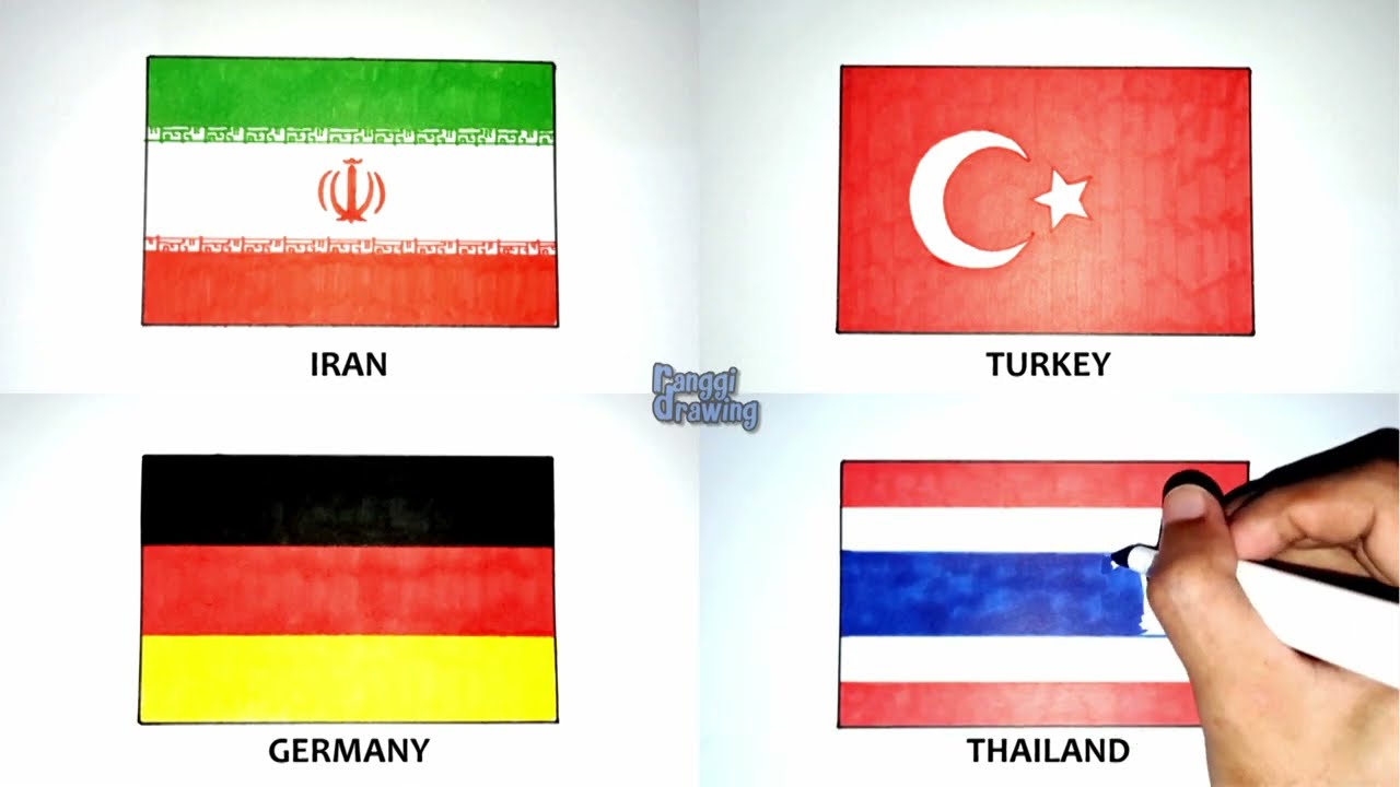 Drawing the Flag of Iran, Turkey, Germany, Thailand