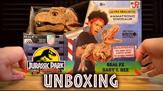 Unboxing The Realfx Juric Park Baby T. Rex Animatronic Puppet Ultra Realistic Dinosaur Toy