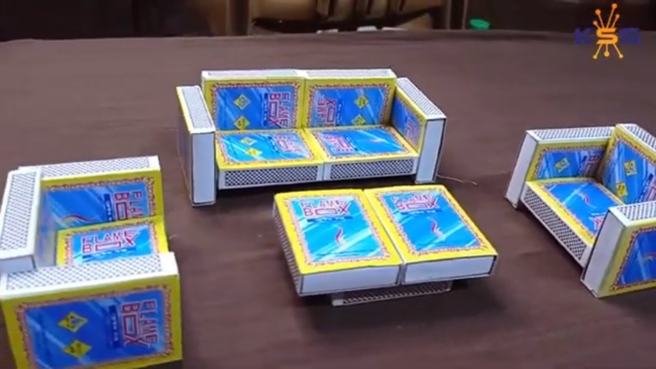 How to make match box sofa set miniature beautiful sofa with empty matchbox YouTube