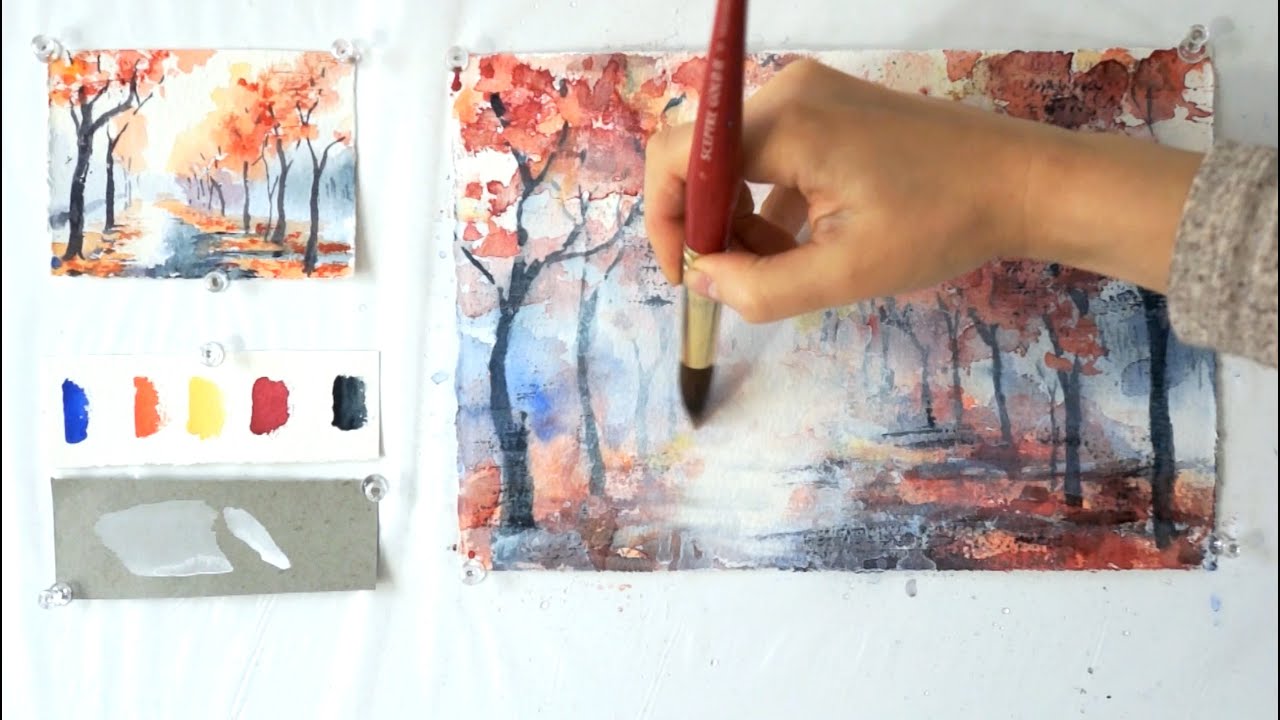 Autumn Alley Step  by step  watercolor  tutorial Part 2 