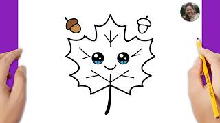 How to Draw a Cute Maple Leaf 🍁 | Easy Kawaii Drawing Tutorial