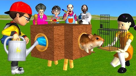 Scary Teacher 3D vs Squid Game Trying Catch Rodent Mouse in Wooden Pipe to Cage 5 Times Challenge