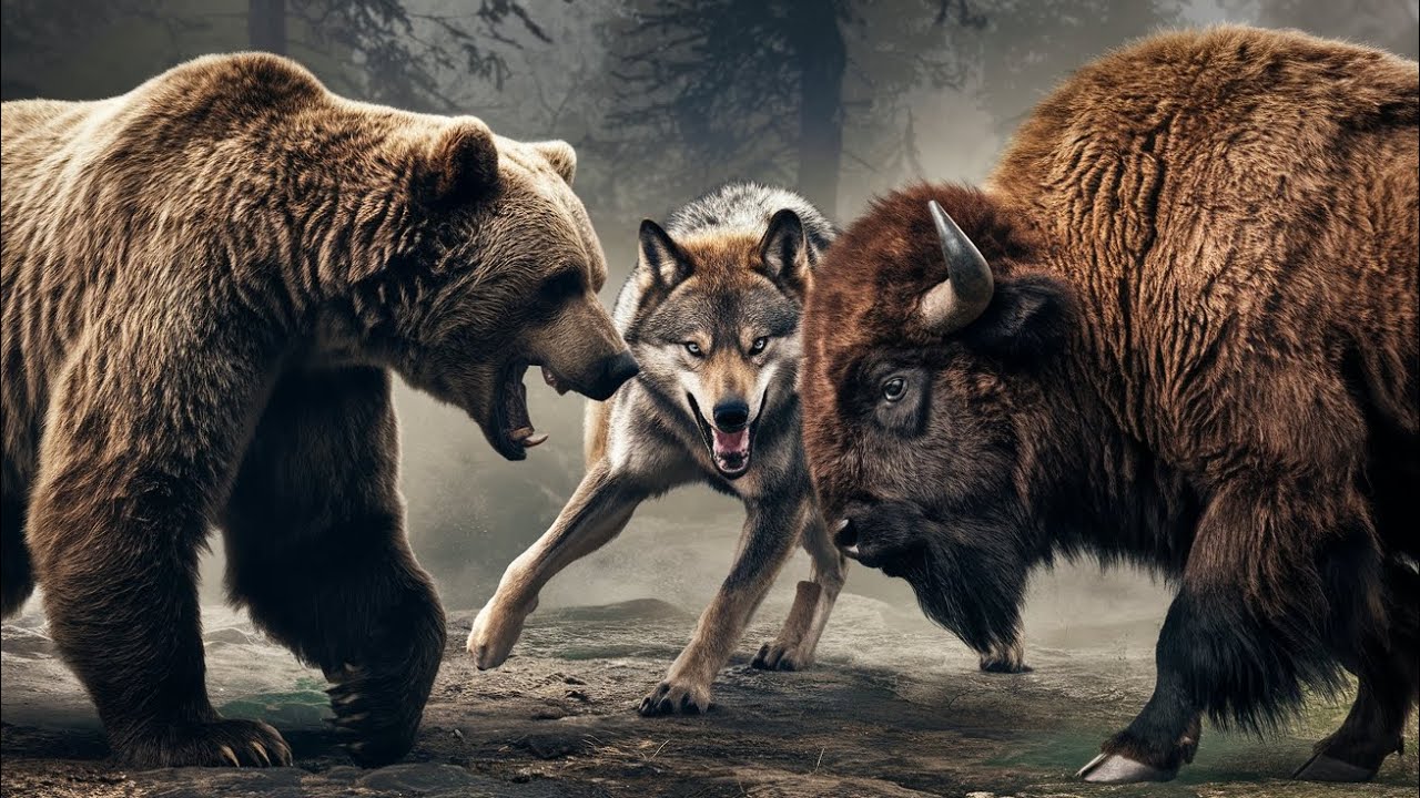 Beasts of the Wild | Bear vs Wolf vs Bison in a Fierce Fight for ...