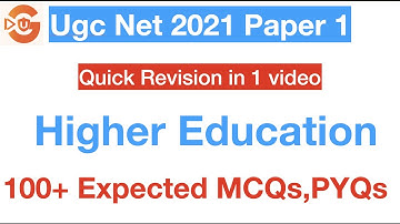 100+ Most Important Expected MCQs,PYQs from Higher Education | Ugc Net 2021 Paper 1| Quick Revision