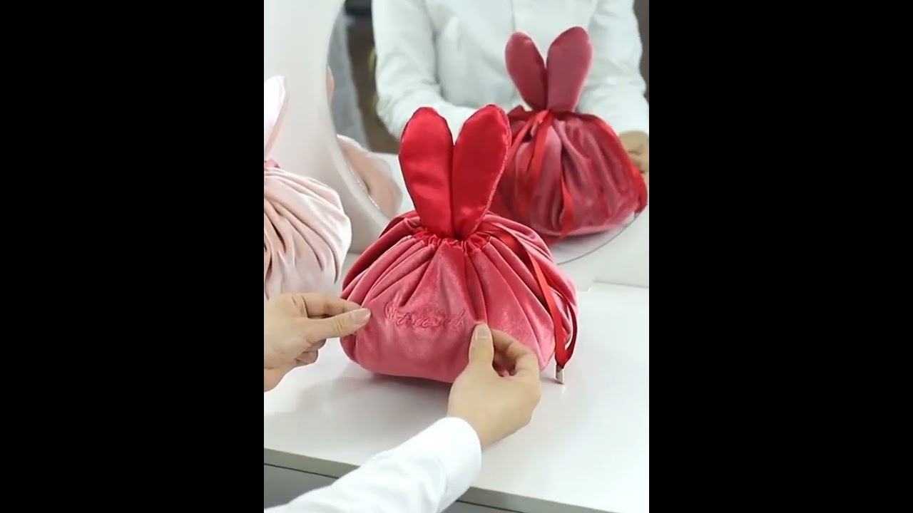 PailoxA44 Lazy makeup bag rabbit ear large capacity portable drawstring cosmetics storage bag