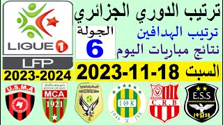 ترتيب الدوري الجزائري وترتيب الهدافين الجولة 6 اليوم السبت 18-11-2023 - نتائج مباريات اليوم