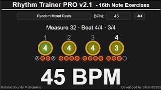 16th Note Exercises 45 BPM - Random Mixed Rests (ex.45-1)