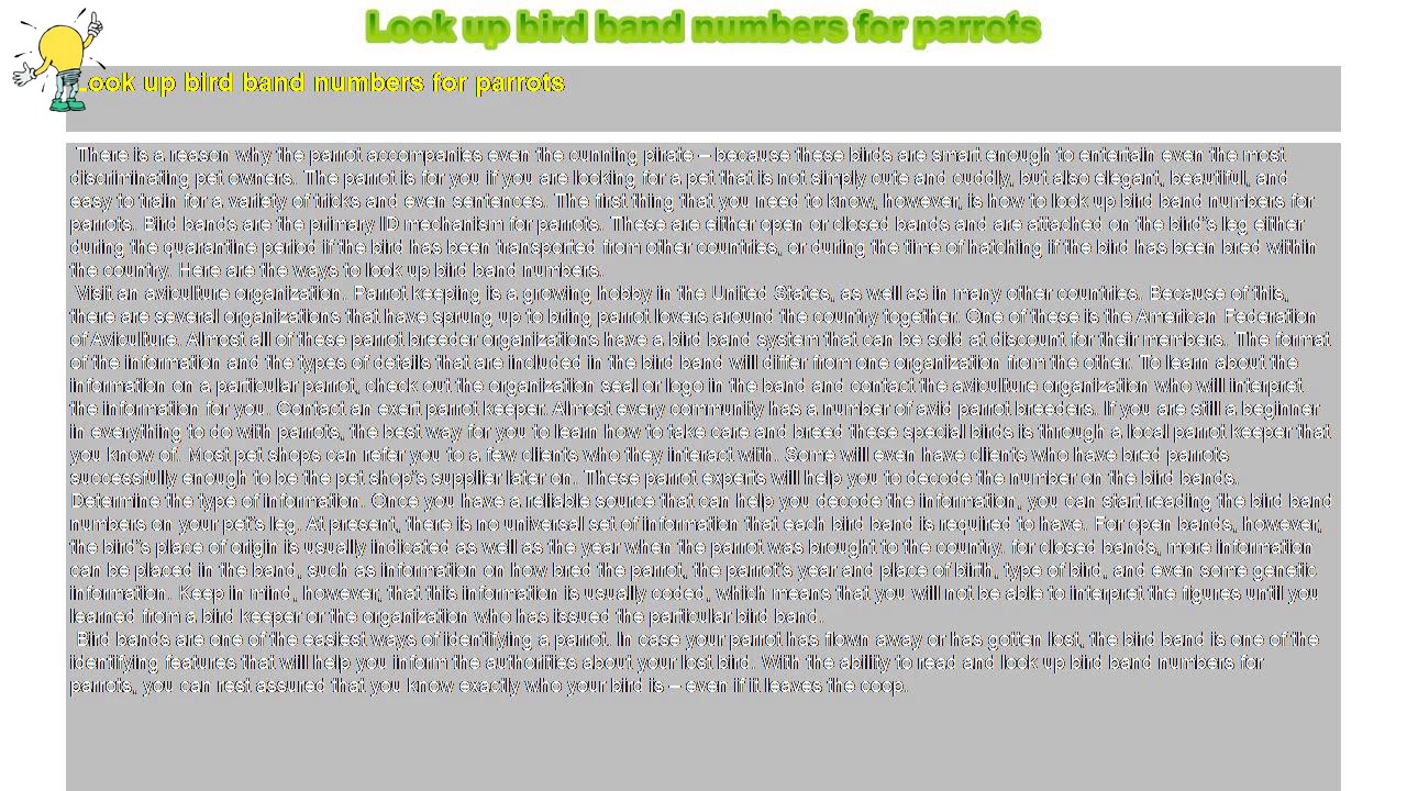 How to : Look up bird band numbers for parrots - YouTube