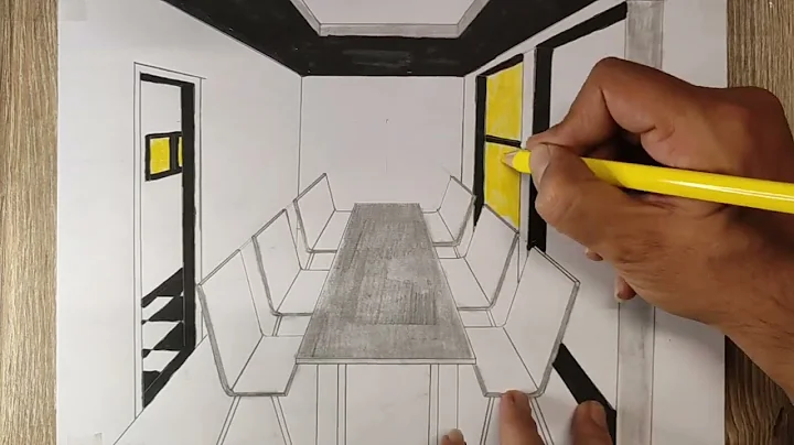How to draw a room in one point perspective, drawing a table with chairs