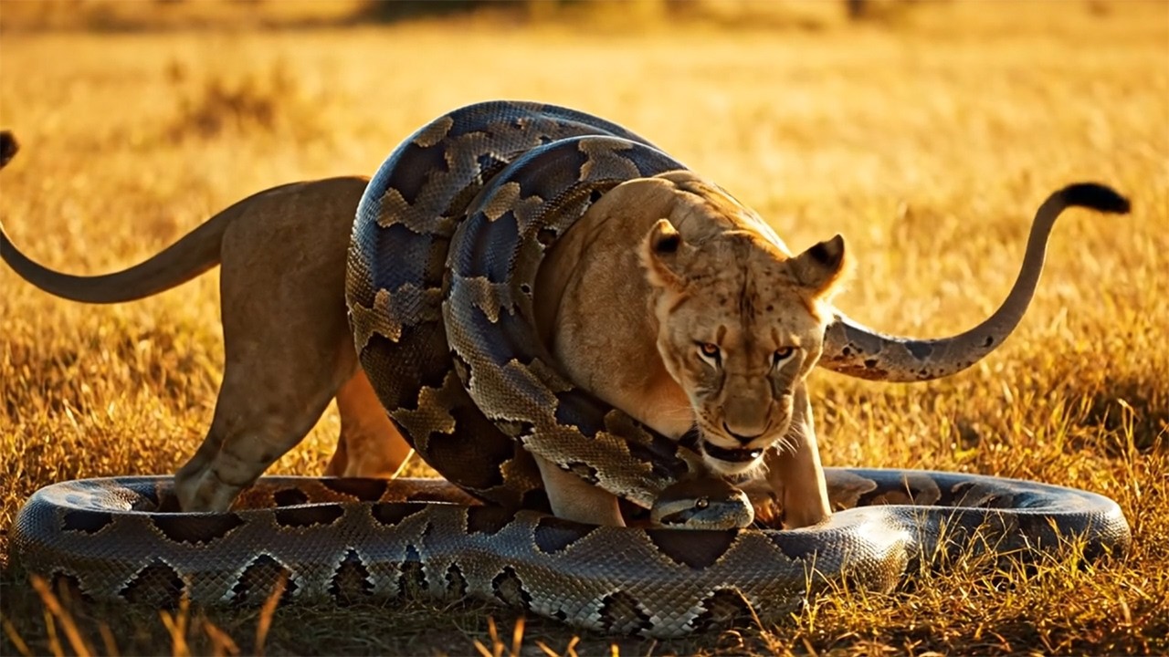 Heart-Stopping Battle: Giant Python vs. Mother Lion | Life-or-Death ...