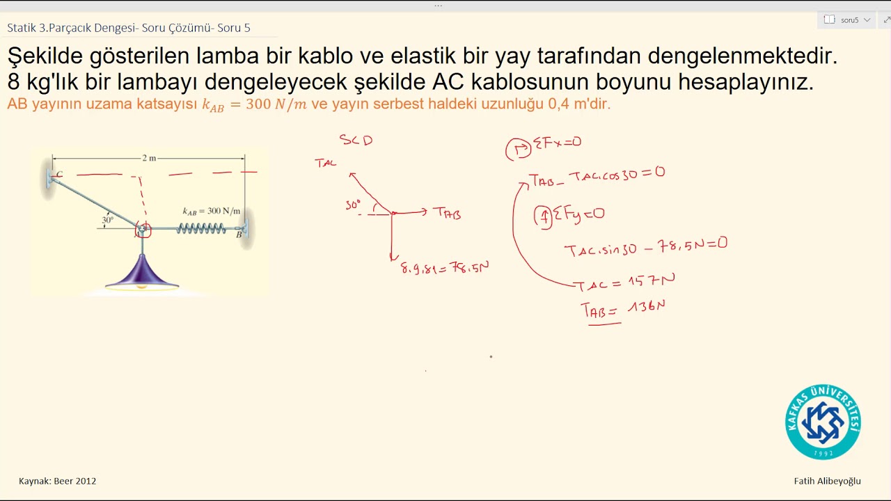 Statik B3S5-Yaylarda İki Boyutlu Denge 1/2-- Soru Çözümü
