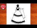 Beautiful dress girl drawing / How to draw a cute firl with dress for beginners !