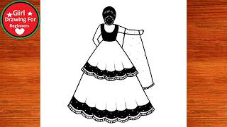 Beautiful dress girl drawing / How to draw a cute firl with dress for beginners !